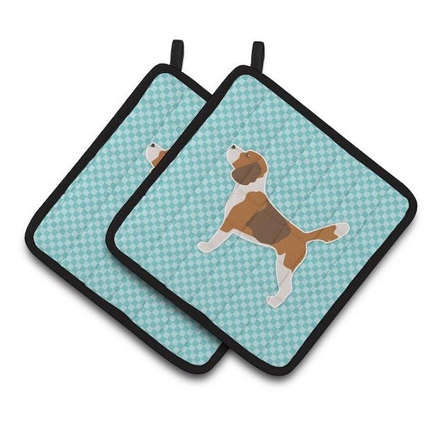 Carolines Treasures Carolines Treasures BB3710PTHD Beagle Checkerboard Blue Pair of Pot Holders - BB3710PTHD
