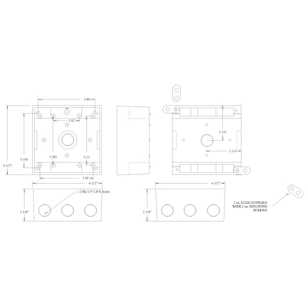 Mulberry Electrical Box, 30.5 cu in, Outlet Box Type, 2 Gangs, Aluminum, Square Shape - 30269