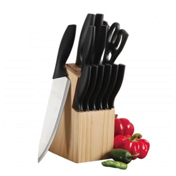 Gibson Helston Stainless Steel Cutlery Set with Pine Wood Block, 14 Piece - 107267.14