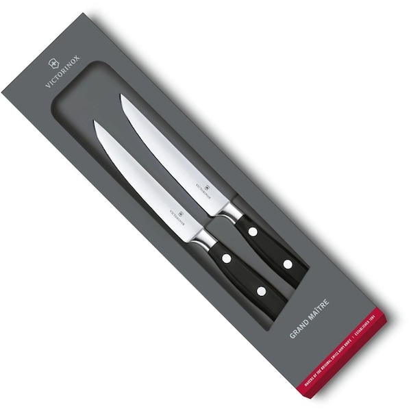 Swiss Army Brands Kitchen Grande Maitre, Steak Knife Set 2 Pcs - 12 C , Pom Handles, Forged Steel, Parer Gift Box - VIC-7.7242.2