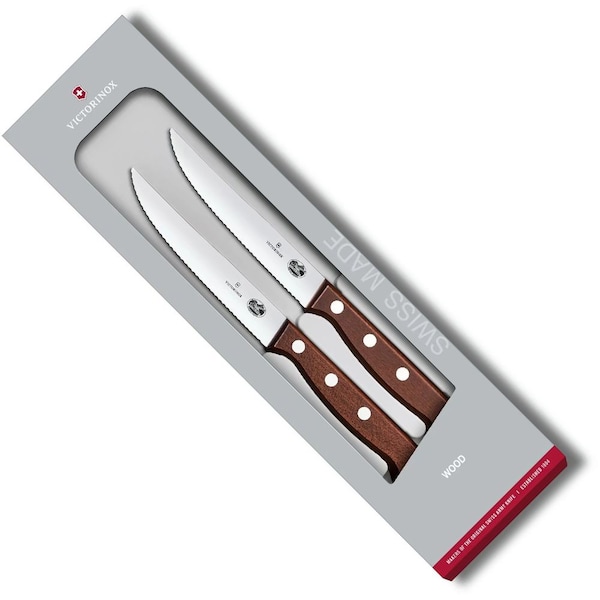 Swiss Army Brands 2024 Victorinox Kitchen Sets, 2-Piece Steak Set 4.75In Serrated, Spear Point Wood - VIC-5.1230.12G