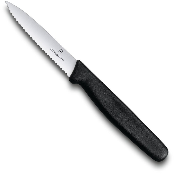 Swiss Army Brands Victorinox Kitchen Paring, 30.25In Serrated, Spear Point Blade, Large Handle, Black Paring Knife - VIC-5.3033