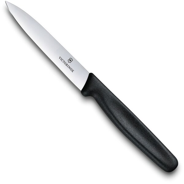 Swiss Army Brands 2023 Victorinox Kitchen Paring, 4In Straight, Spear Point Blade, Large Handle, Black Paring Knife - VIC-5.0703