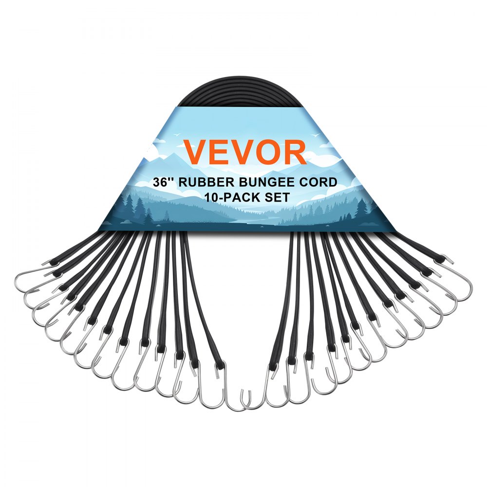 VEVOR 10 Pcs Flat Bungee Cord Set 20 mm Heavy Duty Bungee Straps with S-Hook 36" - DLKZD36INCH1Y2ZI5V0