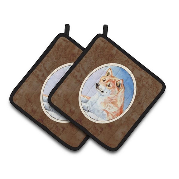 Carolines Treasures Shiba Inu Pair of Pot Holders, 7.5 x 3 x 7.5 in. - 7135PTHD