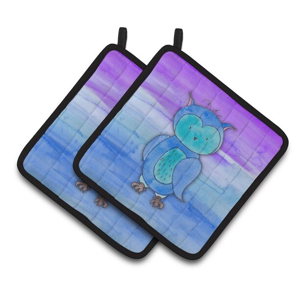 Carolines Treasures Blue Owl Watercolor Pair of Pot Holders - BB7426PTHD
