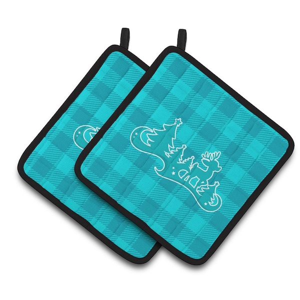 Carolines Treasures Christmas Tree Reindeer Blue Pair of Pot Holders - BB6974PTHD