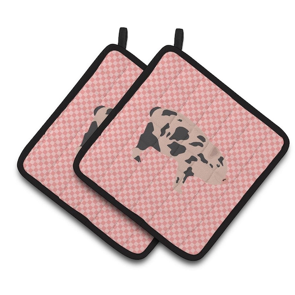 Carolines Treasures Mini Miniature Pig Pink Check Pair of Pot Holders - BB7935PTHD