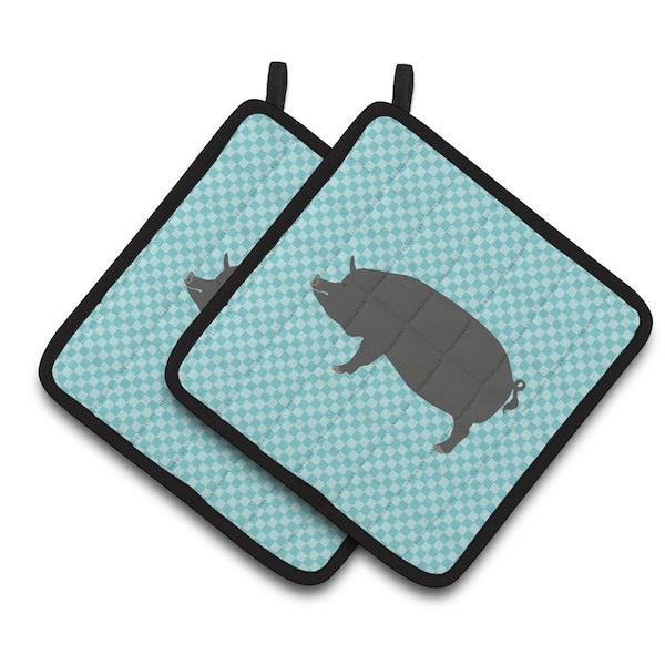 Carolines Treasures Berkshire Pig Blue Check Pair of Pot Holders - BB8107PTHD