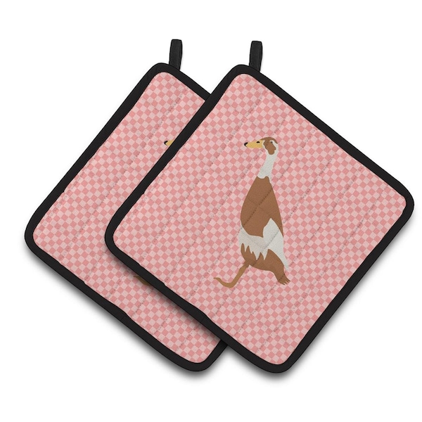 Carolines Treasures Indian Runner Duck Pink Check Pair of Pot Holders - BB7865PTHD