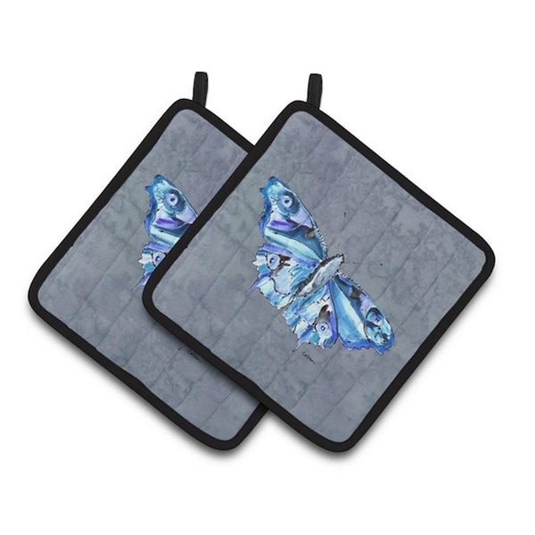 Carolines Treasures Butterfly on Gray Pair of Pot Holders, 7.5 x 3 x 7.5 in. - 8856PTHD