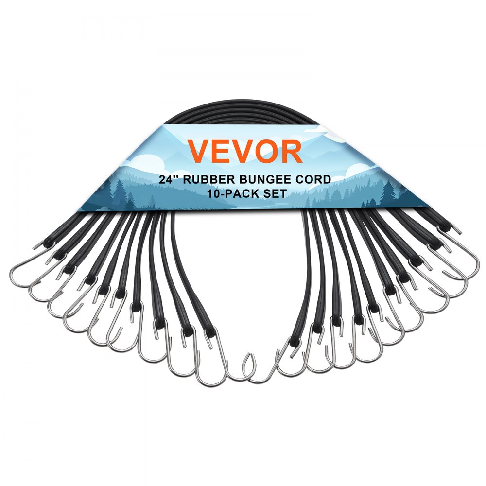 VEVOR 10 Pcs Flat Bungee Cord Set 20 mm Heavy Duty Bungee Straps with S-Hook - DLKZD24INCH1F1ZYMV0