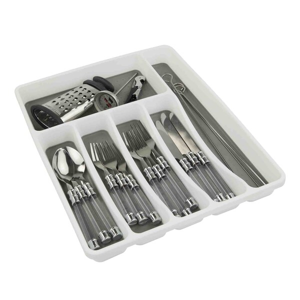 Home Basics Home Basics Large Cutlery Tray with Rubber Lined Compartments, White - ZOR96174