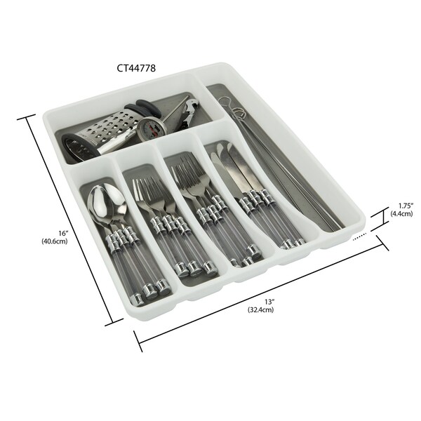 Home Basics Home Basics Large Cutlery Tray with Rubber Lined Compartments, White - ZOR96174