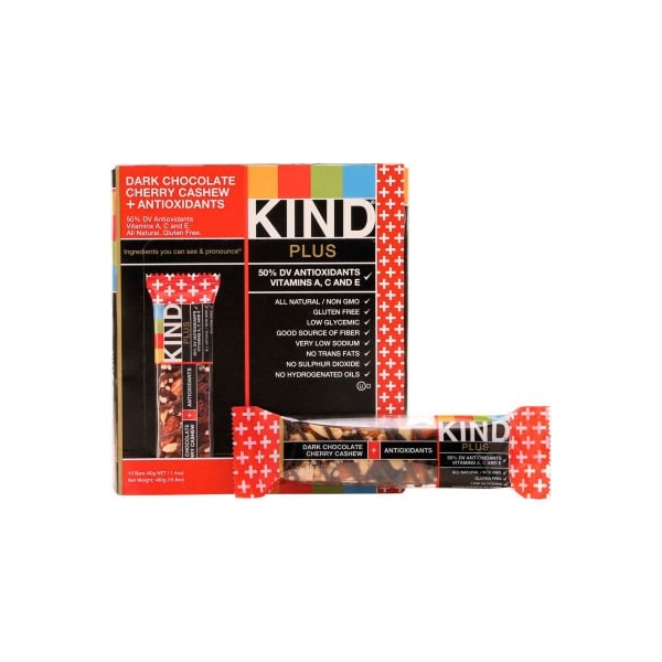 Barra de alimentación Kind KIND® Plus, chocolate oscuro con cereza, anacardo y antioxidantes, 1.4 oz., 12/caja - 17250