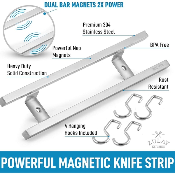Zulay Kitchen ZK Magnetic Knife Strip 12 Inch Stainless Steel - ZULB086T7BWR4