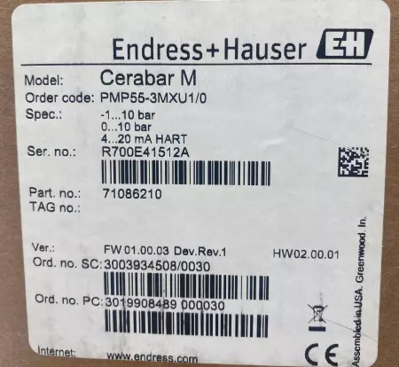 Endress+Hauser Pressure Transmitter 71086210
