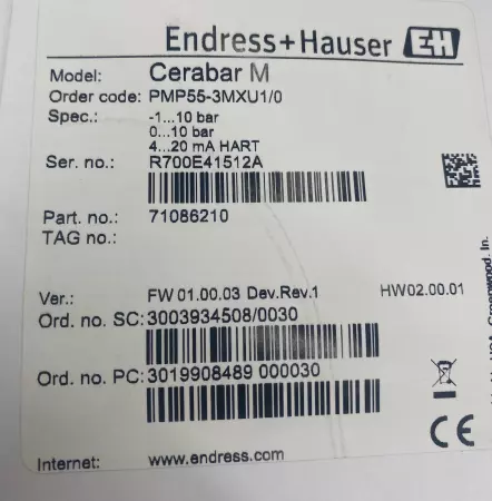Endress+Hauser Pressure Transmitter 71086210