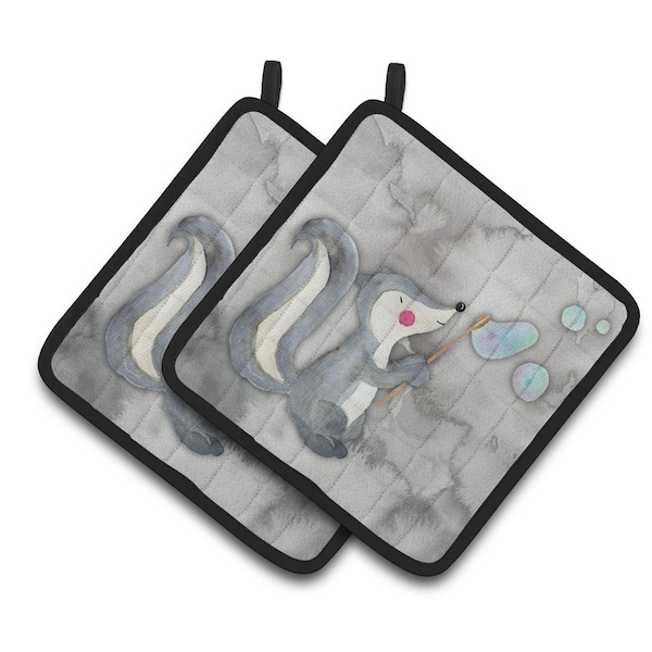 Carolines Treasures Skunk & Bubbles Watercolor Pair of Pot Holders - BB7352PTHD