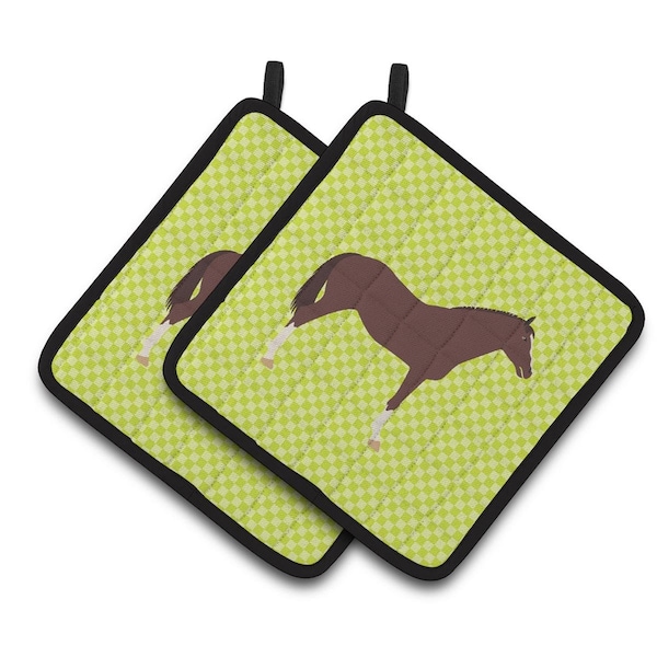 Carolines Treasures English Thoroughbred Horse Green Pair of Pot Holders - BB7739PTHD