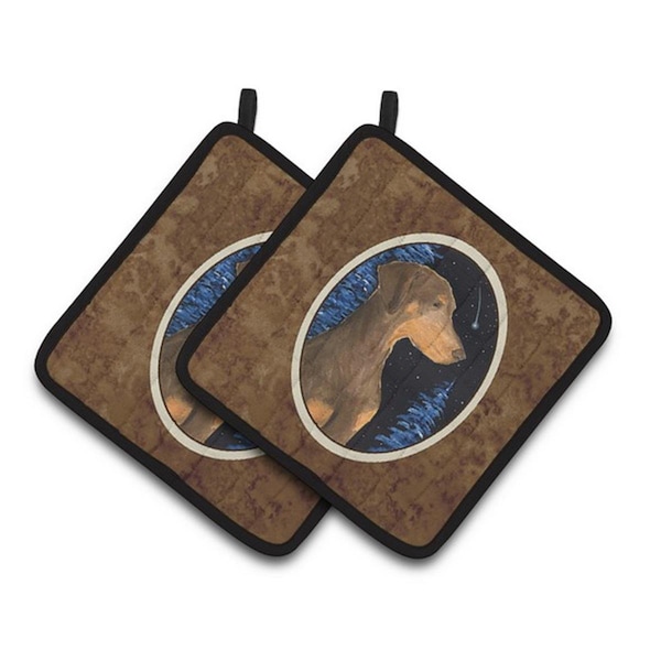 Carolines Treasures Starry Night Doberman Pair of Pot Holders, 7.5 x 3 x 7.5 in. - SS8462PTHD