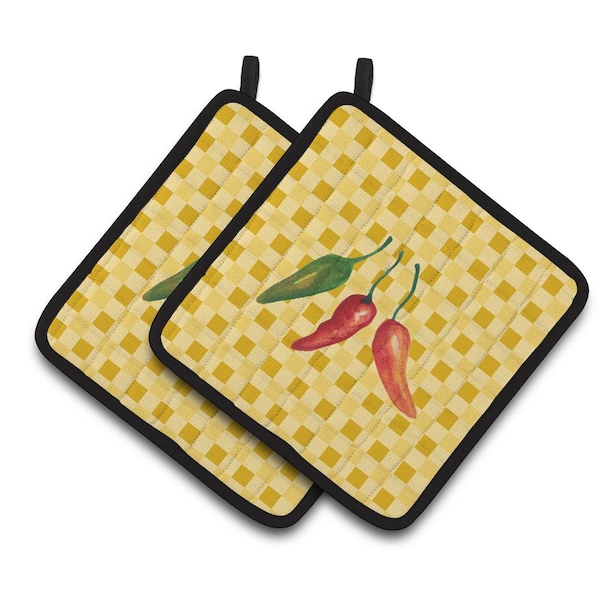 Carolines Treasures Cayenne Pepper on Basketweave Pair of Pot Holders - BB7191PTHD