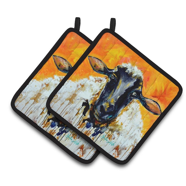 Carolines Treasures Peach Wool Sheep Pair of Pot Holders - MW1343PTHD