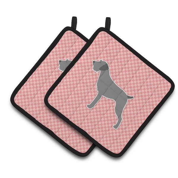 Carolines Treasures German Wirehaired Pointer Checkerboard Pink Pair of Pot Holders - BB3611PTHD