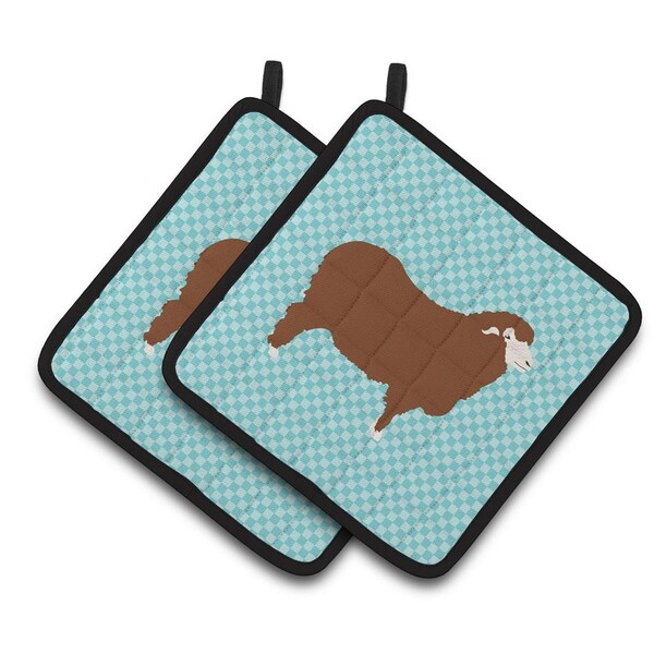 Carolines Treasures Merino Sheep Blue Check Pair of Pot Holders - BB8155PTHD