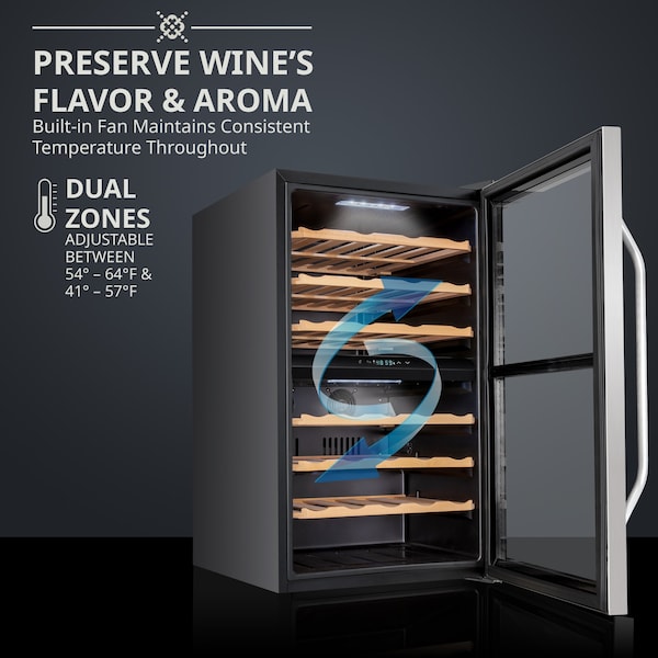 Ivation 43-Bottle Dual Zone Compressor Freestanding Wine Cooler Refrigerator - Stainless Steel - IVFWCC431DWSS