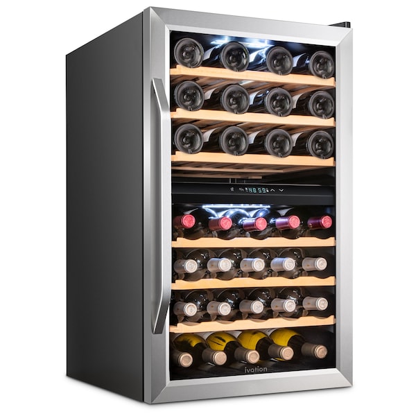 Ivation 43-Bottle Dual Zone Compressor Freestanding Wine Cooler Refrigerator - Stainless Steel - IVFWCC431DWSS