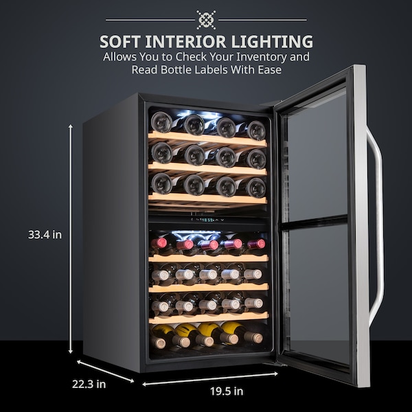 Ivation 43-Bottle Dual Zone Compressor Freestanding Wine Cooler Refrigerator - Stainless Steel - IVFWCC431DWSS