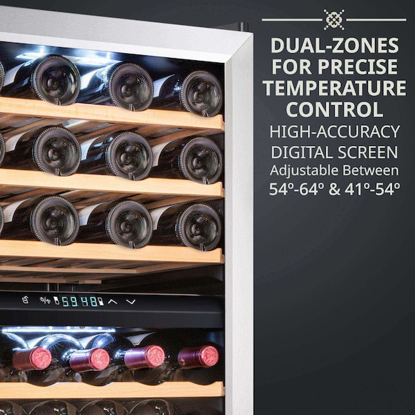 Ivation 43-Bottle Dual Zone Compressor Freestanding Wine Cooler Refrigerator - Stainless Steel - IVFWCC431DWSS
