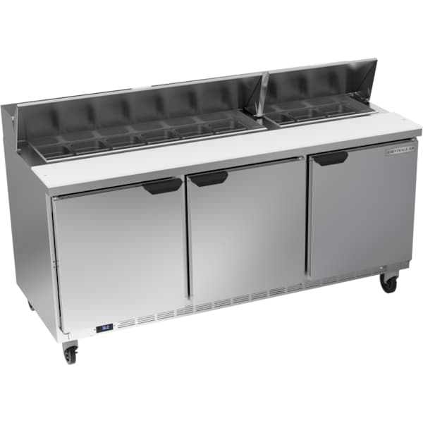 Beverage-Air Refrigerated Sandwich Prep Table, 3 Door, 21.5 cu. Ft, 115 Volt - SPE72HC-18