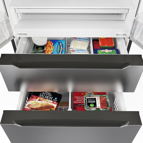Koolmore Counter Depth 22.5 Cu.Ft French Door Refrigerator w/Automatic Ice Maker, Deep Freezer - RERFDSS-22C