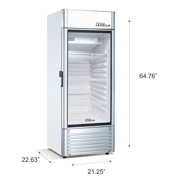 Premium Levella 6.5 cu. ft. Commercial Upright Display Refrigerator Glass Door Beverage Cooler in Silver - PRF65DX