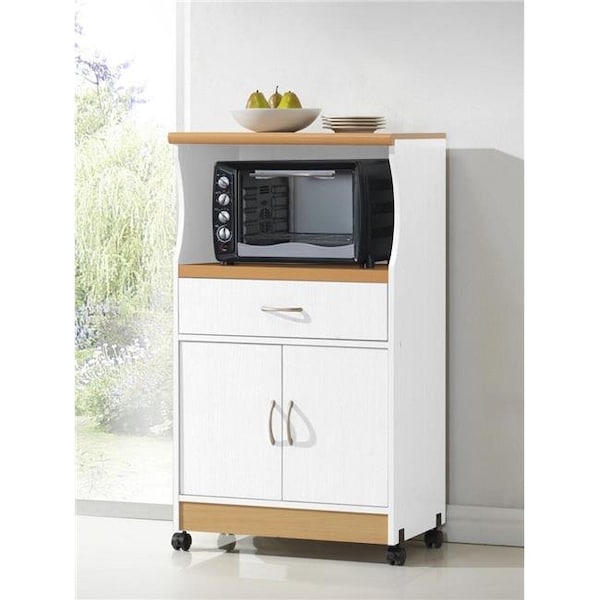 Hodedah Hodedah Hik77 White adjustable shelf wheeled Microwave Cart - Hik77 White