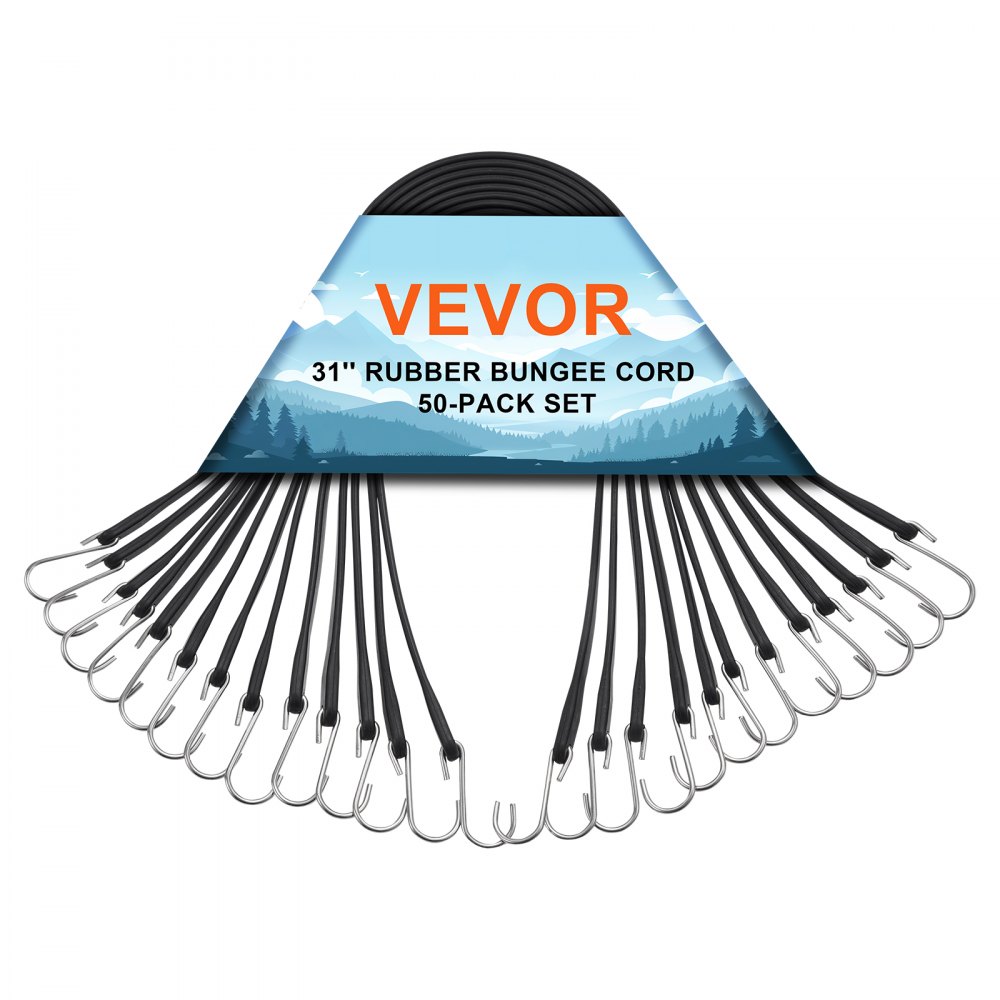 VEVOR 50 Pcs Flat Bungee Cord Set 19.8 mm Heavy Duty Bungee Straps with S-Hook - DLKZD31INCH5OSWMJV0