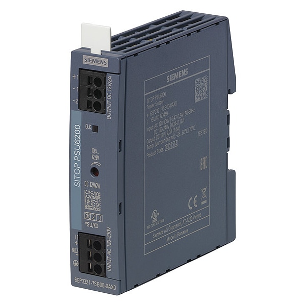 Siemens Stabilized Power Supply, 120/230V AC, 12V DC, 28.5W, 2A, DIN Rail - 6EP33217SB000AX0