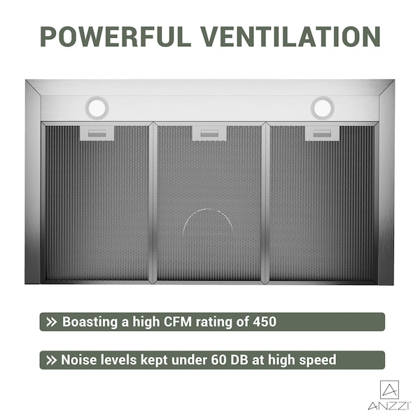 Anzzi 36-Inch Wall-Mounted Stainless Steel-Finished Convertible Range Hood with Aluminum Filter - RH-AZ0590ESS