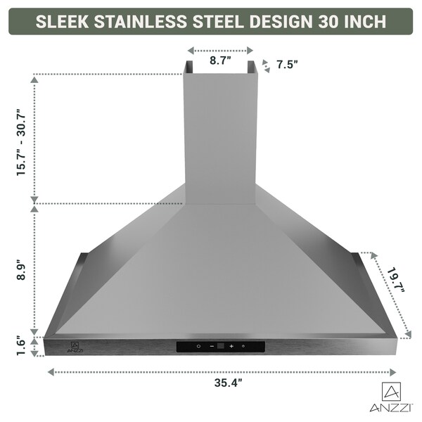 Anzzi 36-Inch Wall-Mounted Stainless Steel-Finished Convertible Range Hood with Aluminum Filter - RH-AZ0590ESS