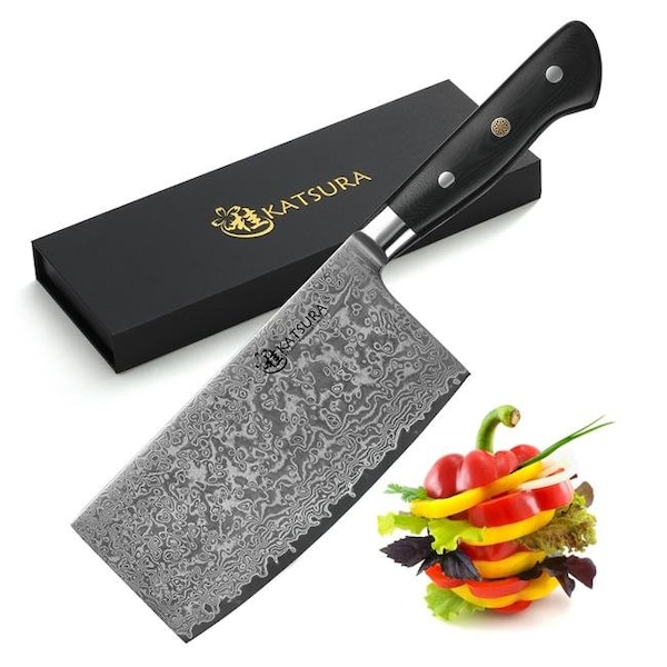 Katsura Cutlery Katsura Cutlery CKGA7G Japanese Premium AUS 10-67 Layers Damascus Steel 6.5 in. Chinese Cleaver Knife with G10 handle - CKGA7G