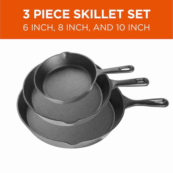 Commercial Chef 3-Piece Cast Iron Skillet Set - 6/8/10 - CHCI6810