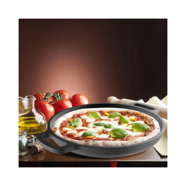 Hastings Home Cast Iron Pizza Pan, 13.25-inch Pre-Seasoned Skillet for Cooking, Baking, Grilling, Kitchen Cookware - 697505DDA
