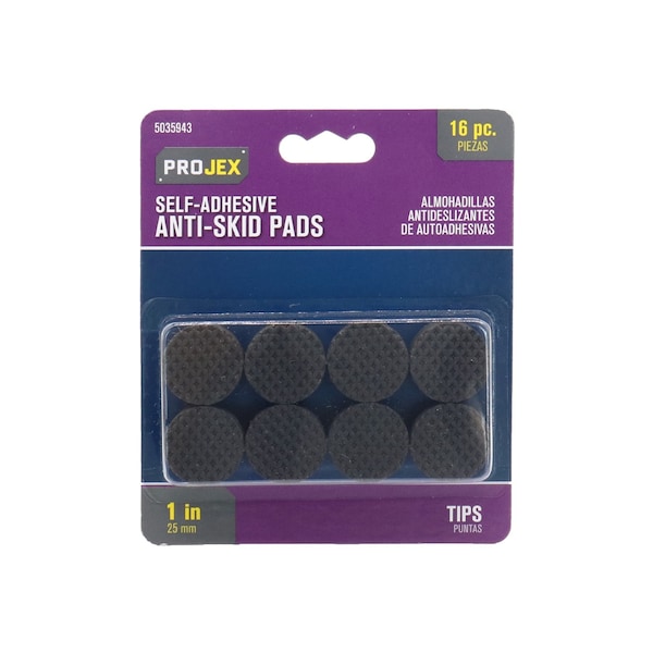 Projex Rubber Self Adhesive Non-Skid Pad Black Round 1 in. W 16 pk, 16PK - P0044