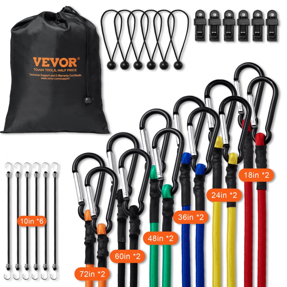 VEVOR 30 Pcs Bungee Cords Set 8mm Heavy Duty Bungee Straps with Steel Carabiners - DLKZDW30PCSYGXAYRV0