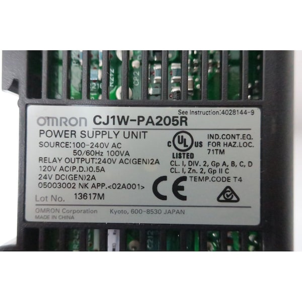Omron 100-240V-AC 2A AMP 24V-DC 100VA AC TO DC POWER SUPPLY - CJ1W-PA205R