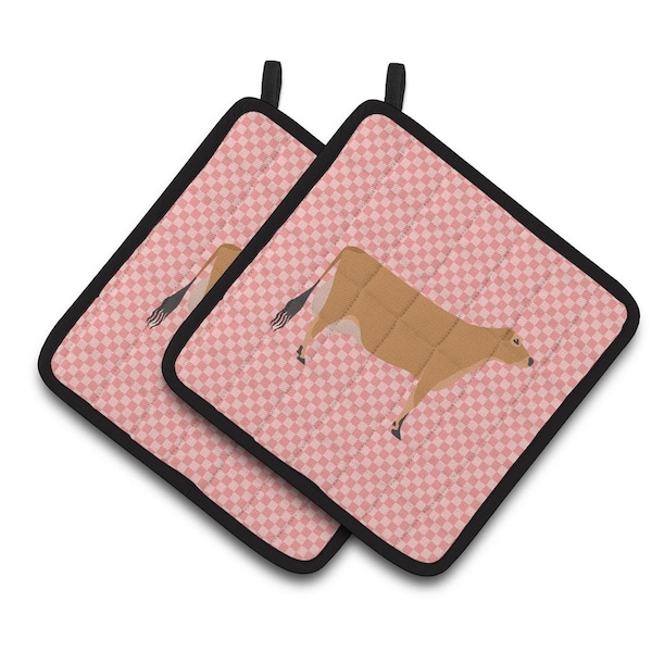 Carolines Treasures Jersey Cow Pink Check Pair of Pot Holders - BB7829PTHD