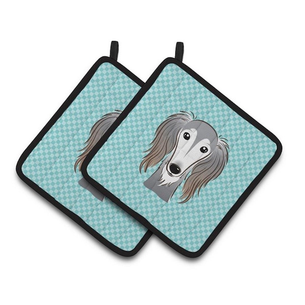 Carolines Treasures Checkerboard Blue Saluki Pair of Pot Holders, 7.5 x 3 x 7.5 in. - BB1167PTHD