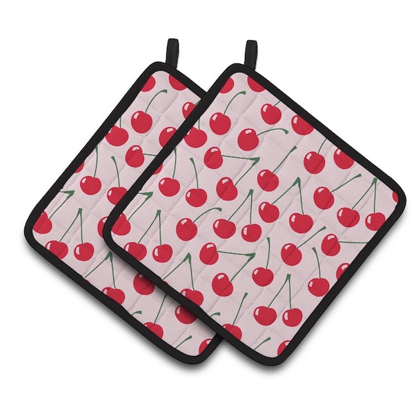 Carolines Treasures Cherries on Pink Pair of Pot Holders - BB5139PTHD